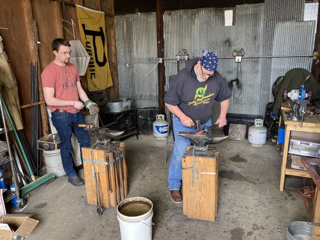 Caleb and Greg in Knife Making Class at Brown County Forge