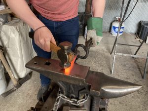 Hilltop Rounding Hammer in Action in Blacksmith Class at Brown County Forge